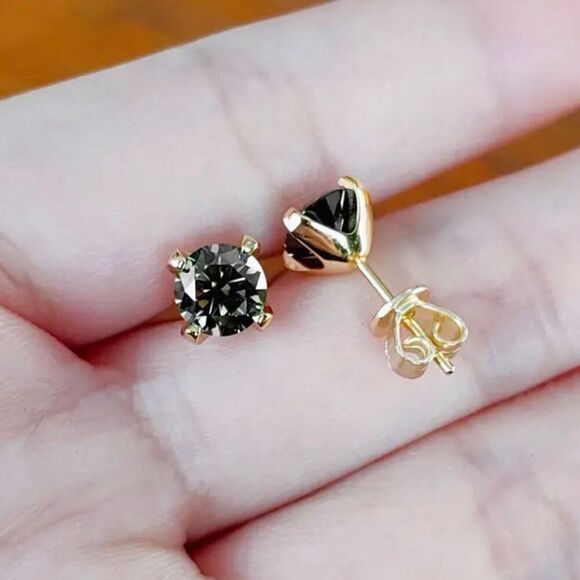 Elegant 8mm Grey Moissanite Gold Vermeil Stud Earrings GRA Certified New - Picture 3 of 6